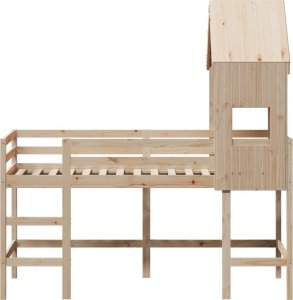 vidaXL Łóżko na antresoli, z drabiną i dachem, 90x190 cm, sosna 4