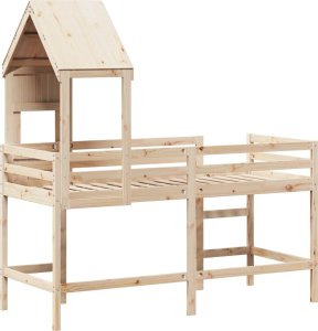 vidaXL Łóżko na antresoli, z drabiną i dachem, 90x190 cm, sosna 8
