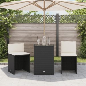 vidaXL 3-cz. zestaw mebli bistro z poduszkami, czarny, polirattan 3