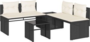 vidaXL 4-cz. zestaw wypoczynkowy do ogrodu, poduszki, czarny rattan PE 2
