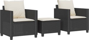vidaXL 3-cz. zestaw mebli bistro z poduszkami, czarny, polirattan 2