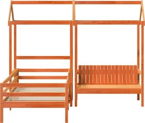 vidaXL Rama łóżka z ławką i dachem, woskowy brąz, 90x200 cm, sosna 6