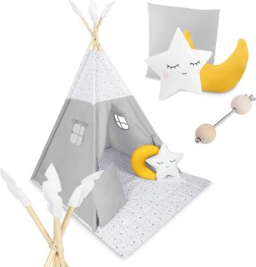 Ricokids Namiot tipi dla dzieci z matą, Nukido, 116x116x165 cm, jasny szary 1