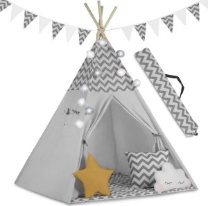 Ricokids Namiot tipi dla dzieci z poduszkami, Nukido, 120x120x165 cm, szary 1