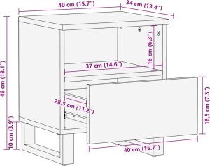 vidaXL Szafki nocne, 2 szt., 40x34x46 cm, lite drewno akacjowe 11
