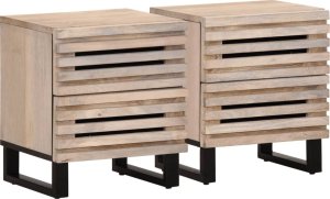 vidaXL Szafki nocne, 2 szt., 40x34x46 cm, bielone drewno mango 1