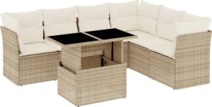 vidaXL 7-cz. zestaw wypoczynkowy do ogrodu, z poduszkami, beżowy 2