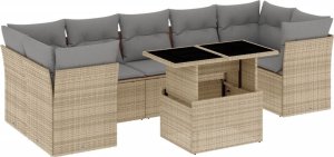 vidaXL 8-cz. zestaw mebli ogrodowych z poduszkami, beżowy, polirattan 2