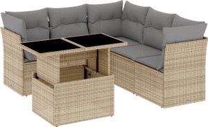 vidaXL 6-cz. zestaw mebli ogrodowych z poduszkami, beżowy, polirattan 2