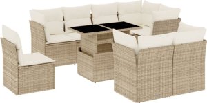 vidaXL 9-cz. zestaw mebli ogrodowych z poduszkami, beżowy, polirattan 2
