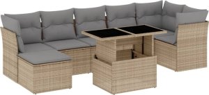 vidaXL 8-cz. zestaw mebli ogrodowych z poduszkami, beżowy, polirattan 2