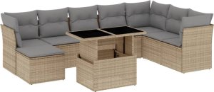 vidaXL 9-cz. zestaw mebli ogrodowych z poduszkami, beżowy, polirattan 2