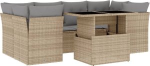 vidaXL 7-cz. zestaw wypoczynkowy do ogrodu, z poduszkami, beżowy 2