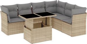 vidaXL 7-cz. zestaw wypoczynkowy do ogrodu, z poduszkami, beżowy 2