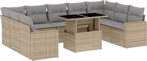 vidaXL 10-cz. zestaw mebli ogrodowych z poduszkami, beżowy, polirattan 2
