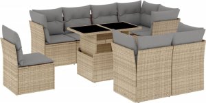 vidaXL 9-cz. zestaw mebli ogrodowych z poduszkami, beżowy, polirattan 2