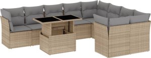 vidaXL 10-cz. zestaw mebli ogrodowych z poduszkami, beżowy, polirattan 2