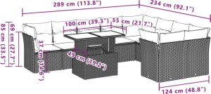 vidaXL 10-cz. zestaw mebli ogrodowych z poduszkami, beżowy, polirattan 9