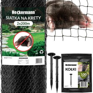 Heckermann Zestaw Siatka na krety 2x200m 30g/m2 + Kołki Czarne 100 szt 1