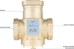 Afriso Zawór temperaturowy ATV 555, DN32, Rp1 1/4, kvs 9, 55°C (S)A 9
