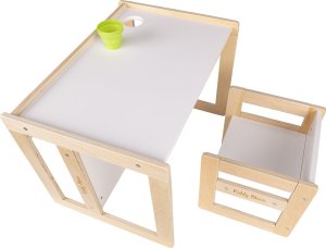 KiddyMoon KiddyMoon Stolik + krzesło TC-002 natural/white 61x44x44/30x30x30 Mebel zestaw mebelków 3