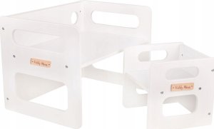 KiddyMoon Stolik + krzesło TC-001 MDF white 61x44x44/30x30x30 Mebel zestaw mebelków 2