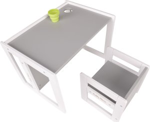 KiddyMoon Stolik + krzesło TC-002 white/grey 61x44x44/30x30x30 Mebel zestaw mebelków 3