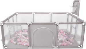 Selonis Boisko BO-100X z piłeczkami 6cm szary: perła-szary-transparent-pudrowy róż 180x122x62/900piłek Zabawka kojec 3