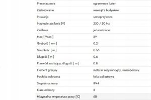 Thermoval Folia grzejna F6 - jednostronnie zasilana pod lustro 550x600 5