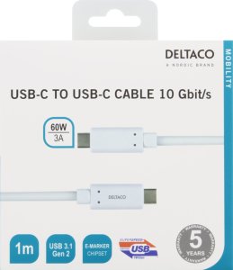 Kabel USB Deltaco USB-C į USB-C laidas, 1 m DELTACO baltas / USBC-1127M 1