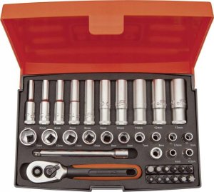 Bahco Bahco Ilgų ir trumpų galvučių komplektas 4-13mm + bits PH,PZ,HEX,TORX 37 vnt 1/4" 1