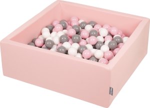 KiddyMoon KiddyMoon Bllebad 90x30cm/200 Blle  7Cm Bllepool mit bunten Bllen fr Babys Kinder Quadrat, rosa:wei/grau/rosa 1