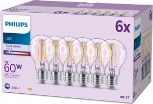 Signify Philips LED classic Lampe 60W E27 Kaltweiß 850lm klar 6er P 1