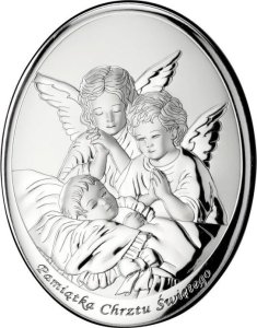 Valenti Srebrny obrazek z wizerunkiem Aniołków nad dzieckiem 7x9 cm Uniwersalny 1