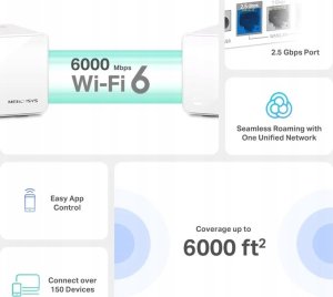 Access Point Mercusys MERCUSYS Halo H90X(3-pack) WiFi6 Mesh (AX6000,2,4GHz/5GHz,1x2,5GbELAN/WAN,2xGbELAN/WAN) 6