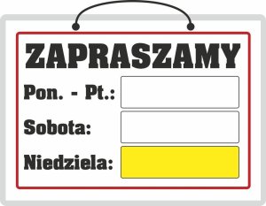 StudioCen Tablica laminowana A4 - zapraszamy sobota+ niedziele 1