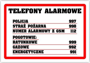 StudioCen Tablica laminowana A5 - telefony alarmowe 1