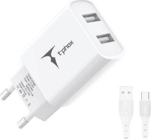 Ładowarka T-Phox ŁAD SIEC T-PHOX POCKET SERIES 2xUSB TCC-224 2.4A 12W + KABEL USB-C 1M WHITE 1