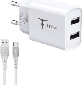 Ładowarka T-Phox ŁAD SIEC POCKET SERIES 2xUSB TCC-224 2.4A 12W + KABEL USB-C 1M WHITE 2