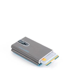 Piquadro Piquadro, Blue Square, Leather, Card Holder, Square Sliding System with Compact for Banknotes, PP4891B2R-GR6, Grey, For Men For Men 1