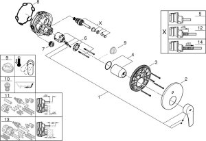 Bateria prysznicowa Grohe Bateria Eurosmart Jednouchwytowa do obsługi dwóch wyjść wody, chrom, montaż ścienny podtynkowy, głowica ceramiczna 46mm, metalowa rozeta, metalowa 3