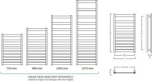 Grzejnik łazienkowy Instal-Projekt Grzejnik drabinkowy BELTI 500X1203, 459W, podłączenie dolne, rozstaw=470mm, kolor: czarny mat (c31) 2