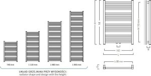 Grzejnik łazienkowy Instal-Projekt Grzejnik drabinkowy STICK 500X1110 530W, podłączenie dolne, rozstaw= 470mm, kolor: czarny mat (c31) 2