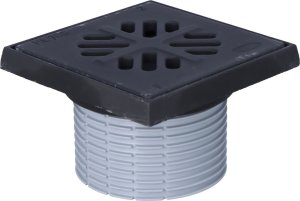 HL Wpust żeliwny HL39PRG krótki DN110 kl. A15 (1,5T) z kratką o wymiarach 150x150mm, z blokadą zapachów przy wyschniętym syfonie i z króćcem z PP do 2