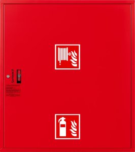 SUPRON Hydrant DN33 zawieszany z miejscem na gaśnice pod zwijadłem, wąż 30m, ocynk fasada, zamek patent RAL 3000 2