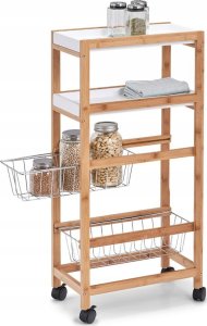 Zeller Wózek do kuchni w kolorze białym, barek na kółkach, pomocnik kuchenny, półka do kuchni, białe półki, meble bambusowe, ZELLER 2