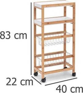 Zeller Wózek do kuchni w kolorze białym, barek na kółkach, pomocnik kuchenny, półka do kuchni, białe półki, meble bambusowe, ZELLER 5