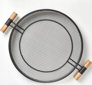 Zeller Taca metalowa z uchwytami, struktura siatki, Ø 48 cm, czarna, ZELLER 3
