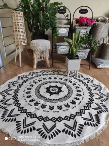 Atmosphera Stołek boho z siedziskiem pokrytym makramą, wys.42 cm, beżowy 5