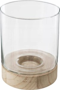 Atmosphera Komplet świeczników ze szkła Ete z drewnianymi podstawkami, 3 sztuki 4